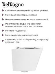 Унитаз подвесной BelBagno DUE 350x480x363 безободковый, сиденье soft close, белый BB3103CHR/SC — изображение 5