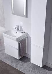 Geberit Smyle Square Тумба с раковиной 60 см, белый глянец +Зеркальный шкаф, подсветка 529.352.00.6