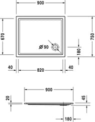 Поддон акриловый Duravit Starck 900х750 с антискользящим покрытием 720117000000001 — изображение 2