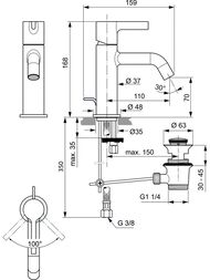 Смеситель для раковины Ideal Standard JOY BC775AA однозахватный, донный клапан, хром