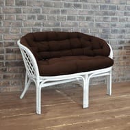 Диван Багама (1200х650х750) 2-х местный, подушки коричневые, полные твил, ротанг, белый матовый