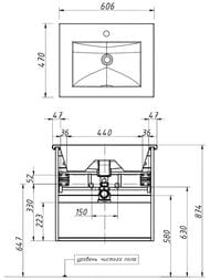 Тумба под раковину Caprigo Novara 60 (606х557х470) подвесная, 2 ящика, антарктида 35915-SF015 — миниатюра 4