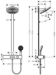 Чертёж Душевая система Hansgrohe Pulsify 24240000 Showerpipe 260 2jet с термостатом, хром