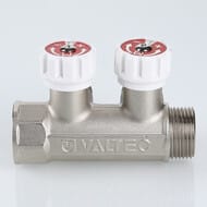 Коллектор VALTEC 3/4" на 2 выхода 1/2"Н с белыми регулирующими вентилями, латунь ник. VTc.570.N.0502 — изображение 4