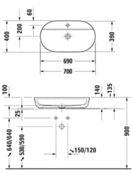 Раковина Duravit Luv 700х400 шлифованная, серая матовая, выпуск с керамической крышкой 0380702300