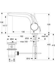 Смеситель для умывальника Ideal Standard MELANGE A4258AA фиксир  излив 136мм, д/к, жесткая подводка