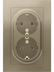 Розетка Systeme Electric ATLASDESIGN двойная с заземлением 16А в сборе шампань ATN000524