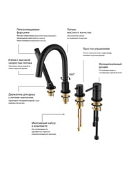 Смеситель Aquatek Европа AQ1348MB на борт ванны, однозахватный, на 4 отв., с руч. душем, черный мат