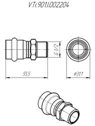 Пресс соединитель VALTEC 22х1/2"Н, нерж. сталь, VTi.901.I.002204