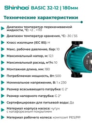 Насос циркуляционный SHINHOO BASIC 32-12 180 1x230В, 2", с гайками, 71211011
