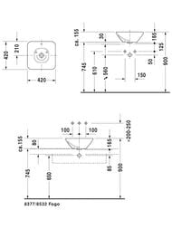 Раковина DURAVIT BACINO 420х420х165 без площадки под смес, перелив, крепление 0333420000