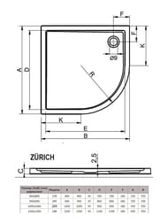 Поддон акриловый RIHO ZURICH 284 (1000х1000х45) полукруглый, белый, без слива