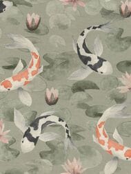 Обои виниловые на флизелине Rasch Kimono (0,53х10,05) карпы, зеленые 409437 (рул.)