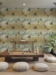 Обои виниловые на флизелине Decori-Decori Zen (1,06х10,05) горчичные, птицы 72901 (рул)