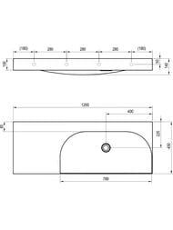 Умывальник RAVAK LITE 1200/600 L (800х600х100) без отв. под смесит., без перелива, белый XJXL1312000