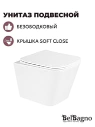Унитаз подвесной BelBagno DUE 350x480x363 безободковый, сиденье soft close, белый BB3103CHR/SC — изображение 2