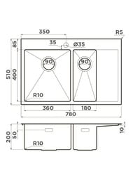 Мойка Omoikiri AKISAME 78-2-LG-L (780х510х200) большая чаша слева, светлое золото 4973087