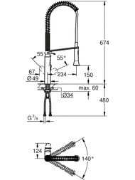 Смеситель Grohe K-7 32950000 для кухни для кухни, с дополнительной профессиональной лейкой, хром
