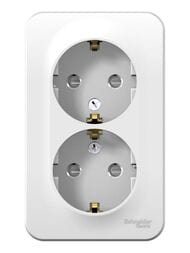 Розетка Systeme Electric BLANCA наружная двойная с заземл. со шторками, 16А 250В белый BLNRA011201