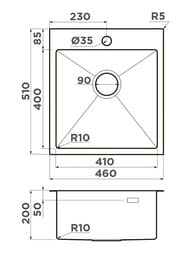 Мойка Omoikiri AKISAME 46-IN (460х510х200) монтаж врезной/вровень, нержавеющая сталь 4973057