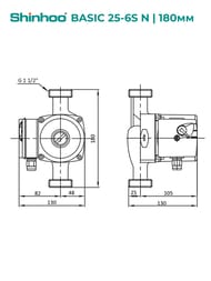 ����� �������������� SHINHOO BASIC 25-6S N 180 1x230V, 1.1/2", ��� ����, 71212005