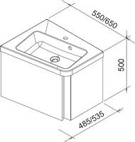 Тумба под умывальник RAVAK SD 10° 550 L (550х500х485) серая, левая угловая
