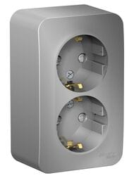 Розетка Systeme Electric BLANCA двойная, с заземлением, со шторками, 16А, 250В алюминий BLNRA011213