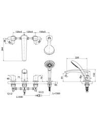 Смеситель для ванны TOTO GM на 4 отверстия, с ручным душем TBG09202R