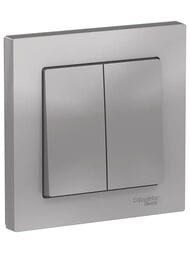 Выключатель Systeme Electric ATLASDESIGN 2-клавишный схема 5 10АХ в сборе алюминий  ATN000352