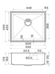 ����� Omoikiri KASEN 53-26 INT GM (530�450�175) ��������������� ������, ��������� ����� 4993496