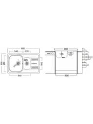 Мойка врезная Ukinox Grand 800х500 декор. поверхность 0,8мм, слив 3 1/2, GRL800.500 15GT8K-O