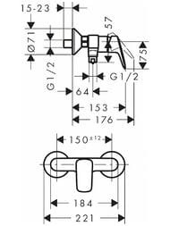 Смеситель Hansgrohe Logis для душа, настенный, черный матовый 71600670 — изображение 2