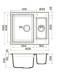 Мойка Omoikiri SAKAIME 60-2-SA (600х500х210) врезная, 1.5 чаши, тетогранит, цвет-бежевый 4993910