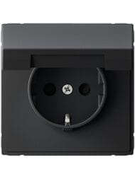 Розетка Systeme Electric ARTGALLERY с заземлением, шторка, крышка, 16А, IP20, карбон, GAL001046