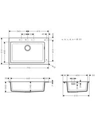 Чертёж Мойка из гранита Hansgrohe S51 43313170 (770х510) врезная, отвер.под смес., черный графит