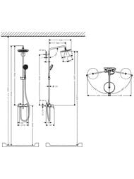 Чертёж Душевая система Hansgrohe Croma 220 Showerpipe с однорычажным смесителем, держатель 400мм,хром 27222