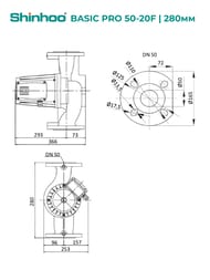 Насос циркуляционный SHINHOO BASIC PRO 50-20F, 1x230В DN 50, фланцевый, 71242002