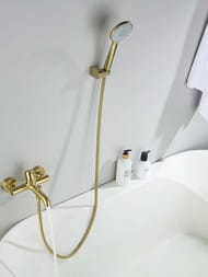 Смеситель для ванны/душа Aquatek Европа AQ1349BG настенный, с душевым гарнитуром, золото шлифованное