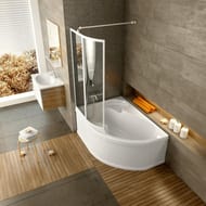 Шторка на ванну RAVAK VSK2 ROSA 160 L (970-990х1500) левая, профиль белый, стекло Transparent