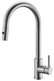 Смеситель для кухни BelBagno BB-LAM31B-IN высокий,поворотный,выдвижной излив,двухрежимный,сатин