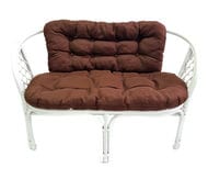 Диван Багама (1200х650х750) 2-х местный, подушки коричневые, обычные, твил, ротанг, белый матовый