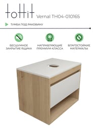 Тумба под раковину toHit Vernal 65 650x450x516 доводчик,столешница с вырезом, дуб эврика/белый матовый TH04-010165