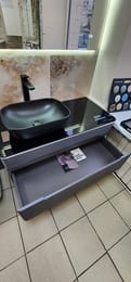 Уценка! Тумба с раковиной Jorno Shine 100 подвесная, 2 ящика, МФУ, антрацит, смеситель Swedbe Kronos