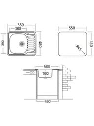 Мойка врезная Ukinox Comfort 480х580 матовая нерж. сталь 0,6мм, слив 3 1/2, COM580.480 -GT6K 2L
