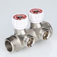 Коллектор VALTEC 3/4" на 2 выхода 1/2"Н с белыми регулирующими вентилями, латунь ник. VTc.570.N.0502 — изображение 7