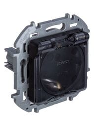 Розетка LEGRAND INSPIRIA с заземлением со шторками с крышкой 16 А  IP44 антрацит 673743