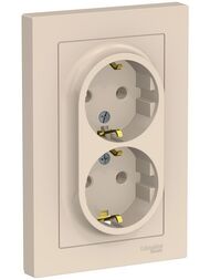 Розетка Systeme Electric ATLASDESIGN двойная с заземлением 16А в сборе бежевый ATN000224