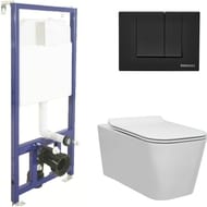 BERGES комплект инсталляции с клавишей смыва S5 SoftTouch черной, унитаз FLOE Rimless, 4в1 043230
