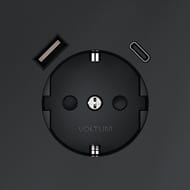 Розетка встраиваемая VOLTUM S70 с заземлением, шторками, крышкой, USB A+С, 16А, графит VLS040507