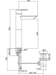Смеситель CEZARES GARDA-LC11-01-Cr для умывальника, однозахватный, с донным клапаном, высокий излив